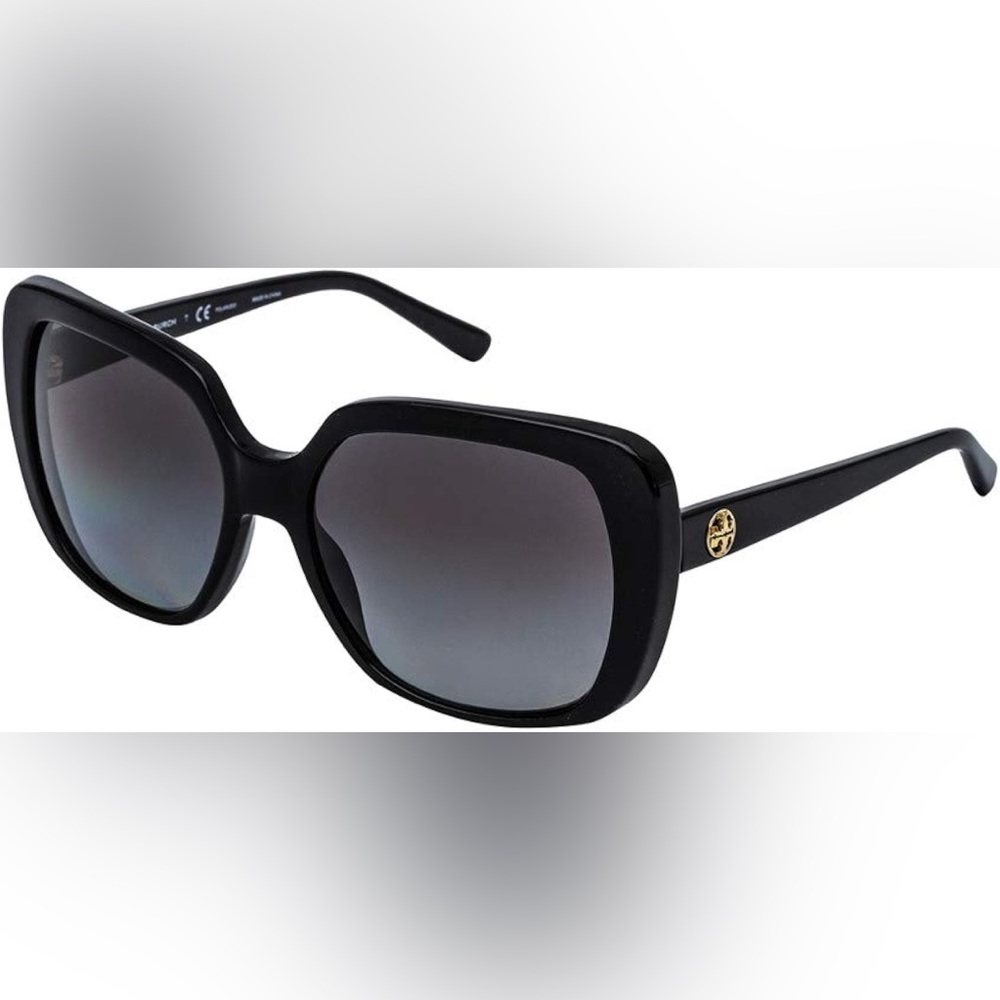 Women’s Tory Burch Black Square Grey Gradient Polarized Sunglasses
